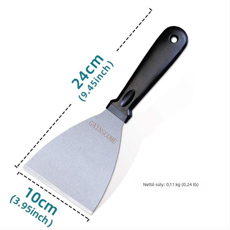 Teppanyaki rozsdamentes acél spatula műanyag fogantyúval; grill eszközkészlet tartalmaz klipet és villát és spatulát; nem hajlékony kivitel