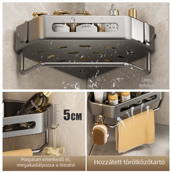 Yijie 6104 Falra szerelt háromszög fürdőszobai tároló, sarokban elhelyezhető, lyukmentes, felület: magas hőmérsékletű lakkozás