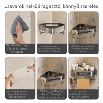 Yijie 6104 Falra szerelt háromszög fürdőszobai tároló, sarokban elhelyezhető, lyukmentes, felület: magas hőmérsékletű lakkozás