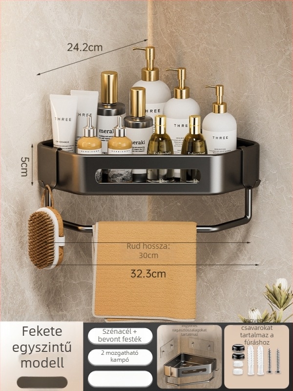 Yijie 6104 Falra szerelt háromszög fürdőszobai tároló, sarokban elhelyezhető, lyukmentes, felület: magas hőmérsékletű lakkozás