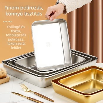 Rozsdamentes acél négyszögletes tál, egyszínű, egyszerű stílus, általános használat