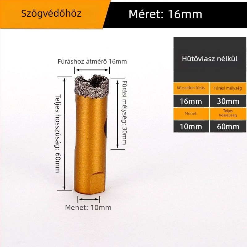 Szögcsiszolóhoz tervezett furat – száraz fúrás, többfunkciós, marmora, vitrifikált tégla, kő, gránit és csempék számára; kör alakú; Anyag: Brazing