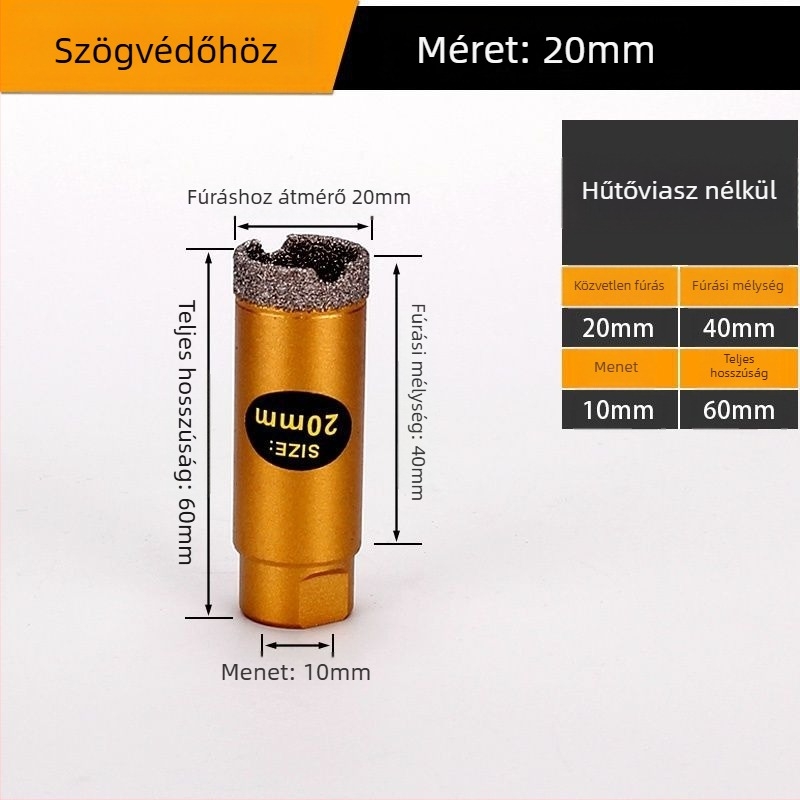 Szögcsiszolóhoz tervezett furat – száraz fúrás, többfunkciós, marmora, vitrifikált tégla, kő, gránit és csempék számára; kör alakú; Anyag: Brazing