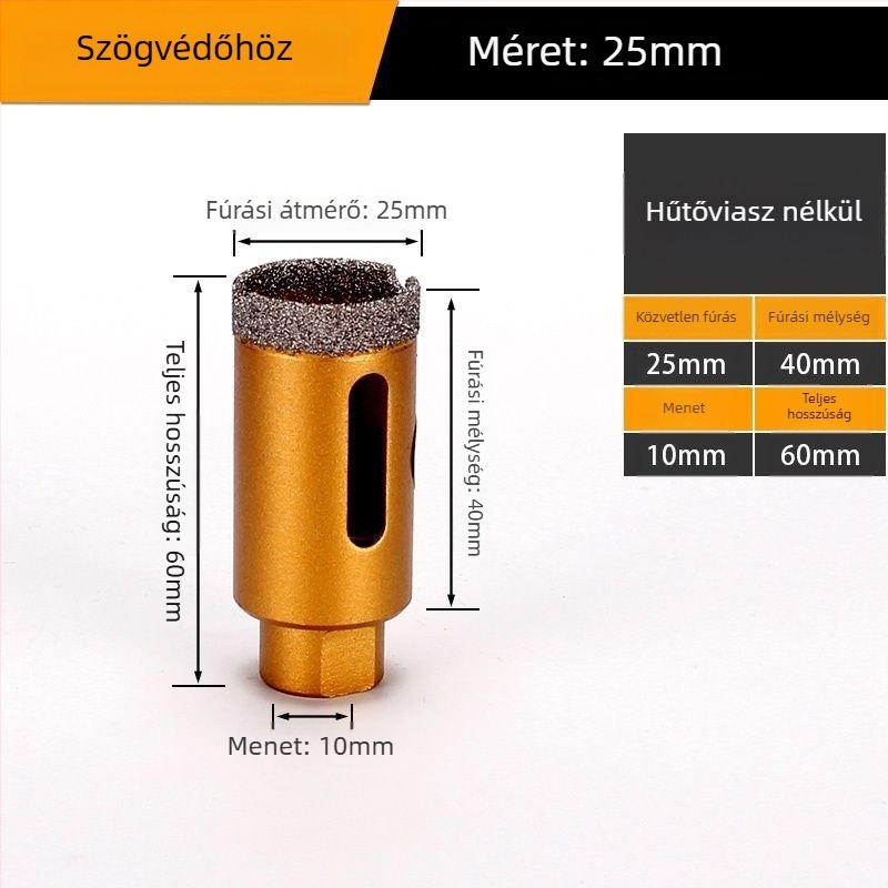 Szögcsiszolóhoz tervezett furat – száraz fúrás, többfunkciós, marmora, vitrifikált tégla, kő, gránit és csempék számára; kör alakú; Anyag: Brazing