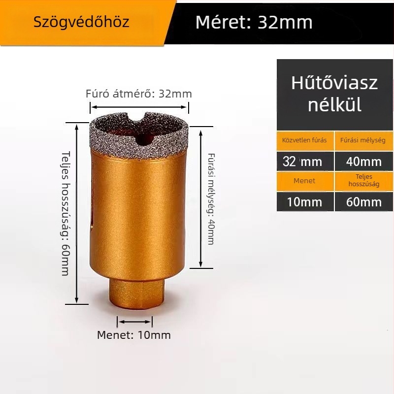 Szögcsiszolóhoz tervezett furat – száraz fúrás, többfunkciós, marmora, vitrifikált tégla, kő, gránit és csempék számára; kör alakú; Anyag: Brazing