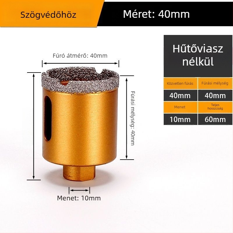 Szögcsiszolóhoz tervezett furat – száraz fúrás, többfunkciós, marmora, vitrifikált tégla, kő, gránit és csempék számára; kör alakú; Anyag: Brazing