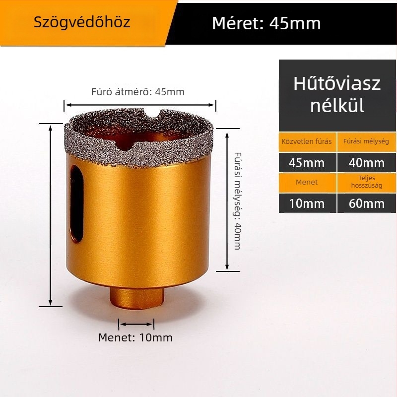 Szögcsiszolóhoz tervezett furat – száraz fúrás, többfunkciós, marmora, vitrifikált tégla, kő, gránit és csempék számára; kör alakú; Anyag: Brazing