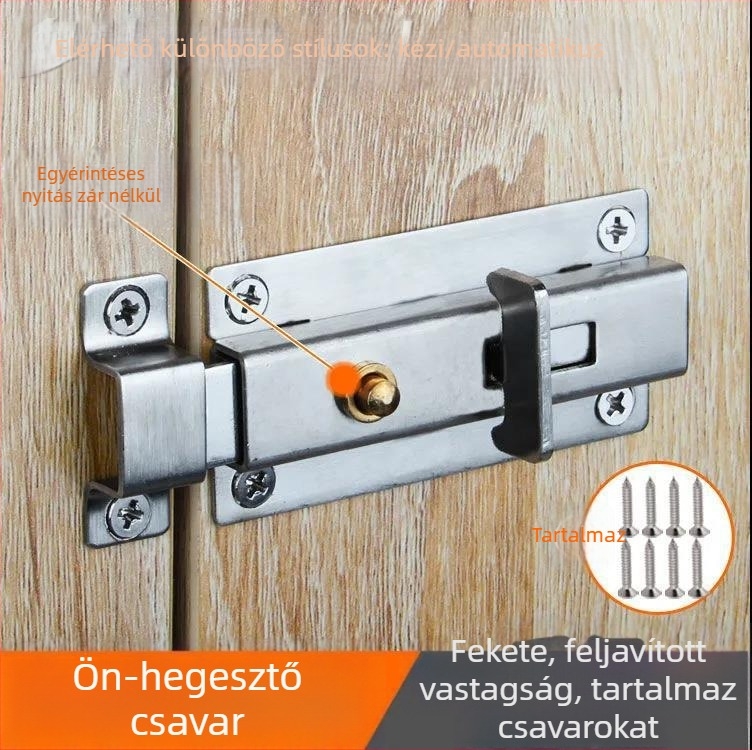 Rozsdamentes acél zár, önhajtó csap, B-típus retesz, kefézett felület, fa ajtókhoz, modern egyszerű stílus