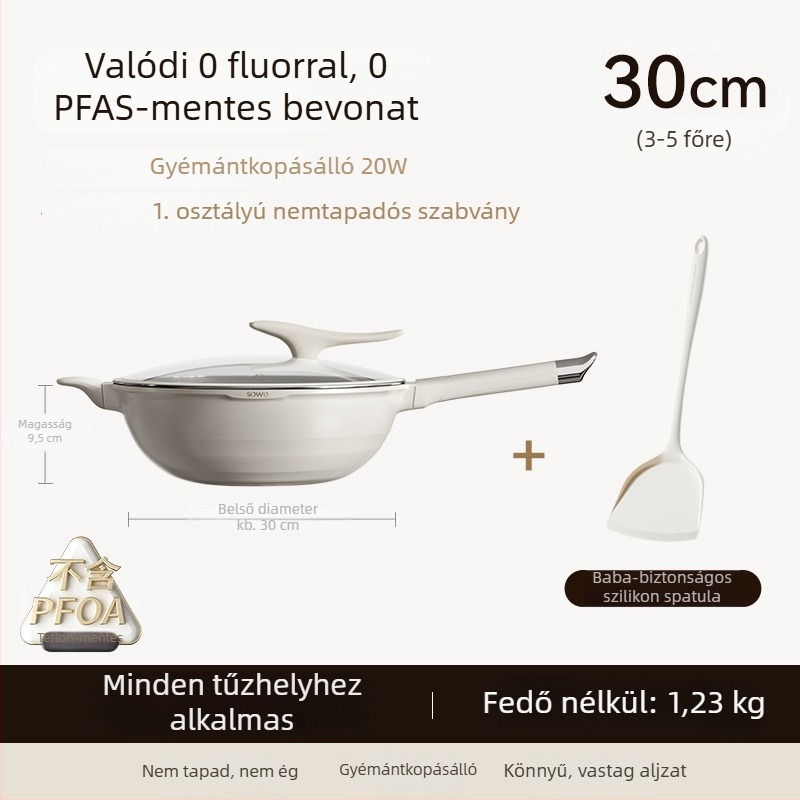 Wok titán-szórt bevonatú, tapadásmentes felülettel, alumíniumötvözet, 13 cm mély, 1,8 kg, modell TTC001