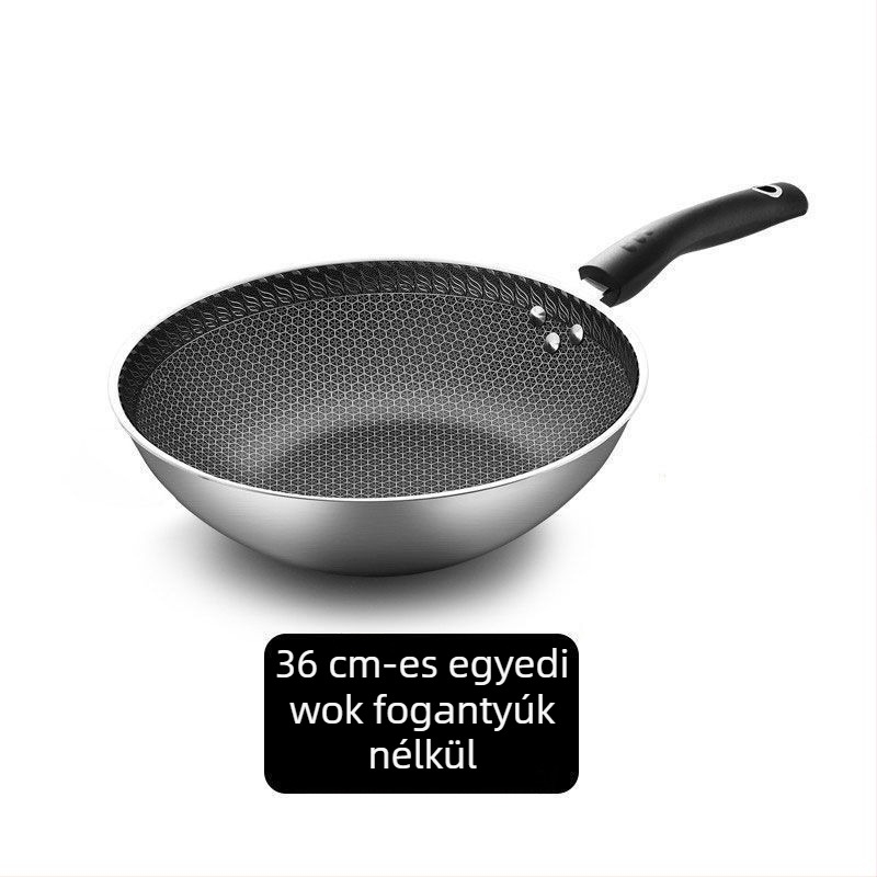 Wok 304 rozsdamentes acélból, bevonat nélkül, sík aljzatú, üvegfedővel, általános gázsütőkhöz kompatibilis