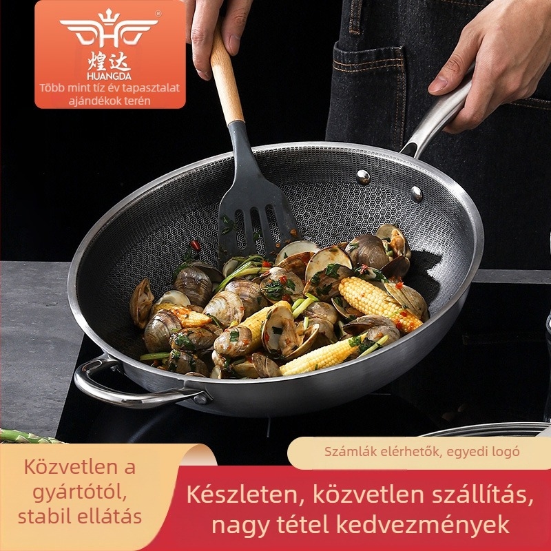 Rozsdamentes acél wok, 400-as sorozat, egyetlen aljzat, 9 cm mélység, üvegfedő