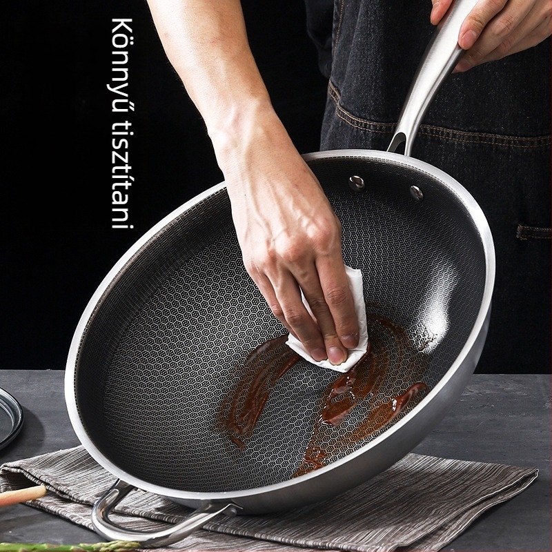 Rozsdamentes acél wok, 400-as sorozat, egyetlen aljzat, 9 cm mélység, üvegfedő
