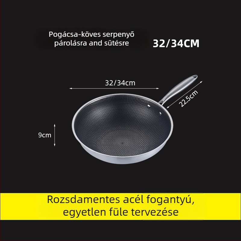 Rozsdamentes acél wok, 400-as sorozat, egyetlen aljzat, 9 cm mélység, üvegfedő