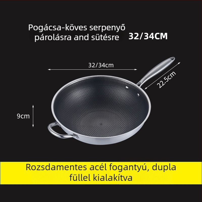 Rozsdamentes acél wok, 400-as sorozat, egyetlen aljzat, 9 cm mélység, üvegfedő
