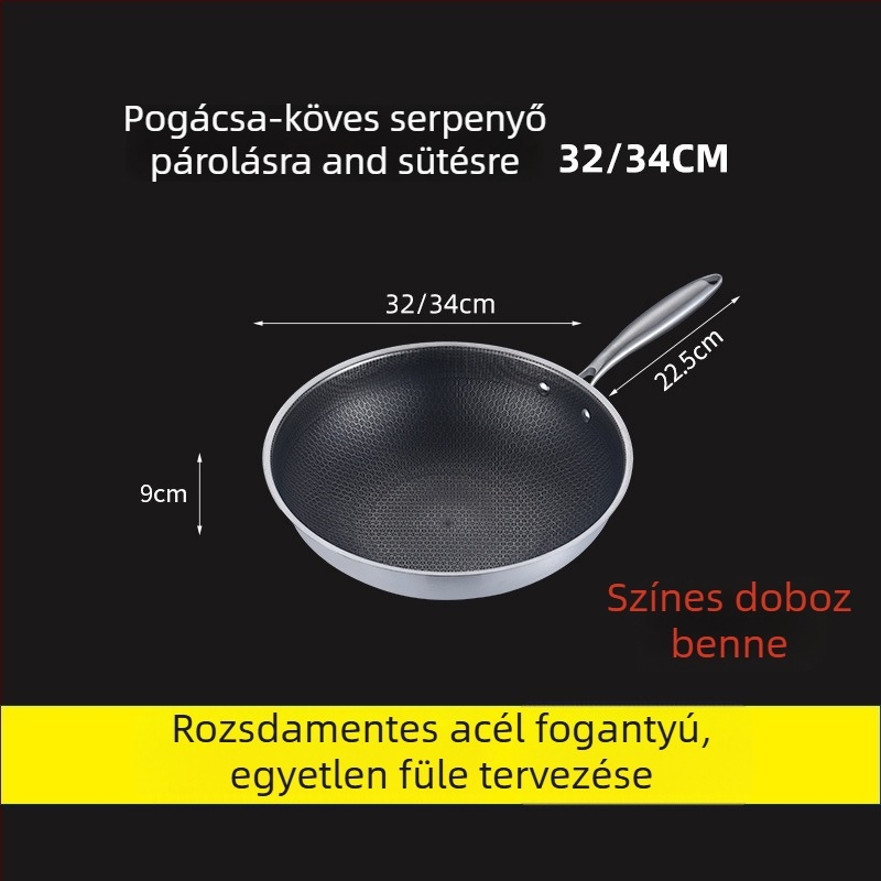 Rozsdamentes acél wok, 400-as sorozat, egyetlen aljzat, 9 cm mélység, üvegfedő