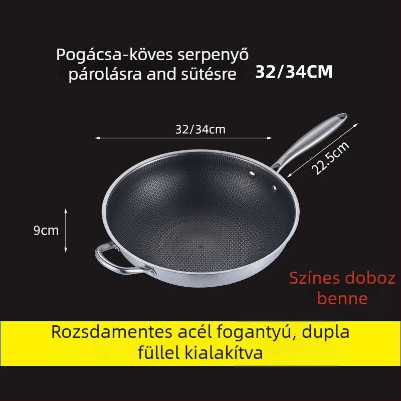 Rozsdamentes acél wok, 400-as sorozat, egyetlen aljzat, 9 cm mélység, üvegfedő