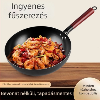 Wok finomított vasból, indukciós tűzhelyhez kompatibilis, 9,4 cm mély, egyaljú alappal, rozsdától ellenálló
