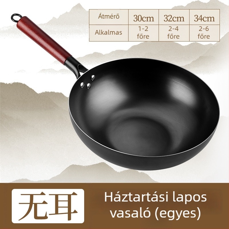 Wok finomított vasból, indukciós tűzhelyhez kompatibilis, 9,4 cm mély, egyaljú alappal, rozsdától ellenálló