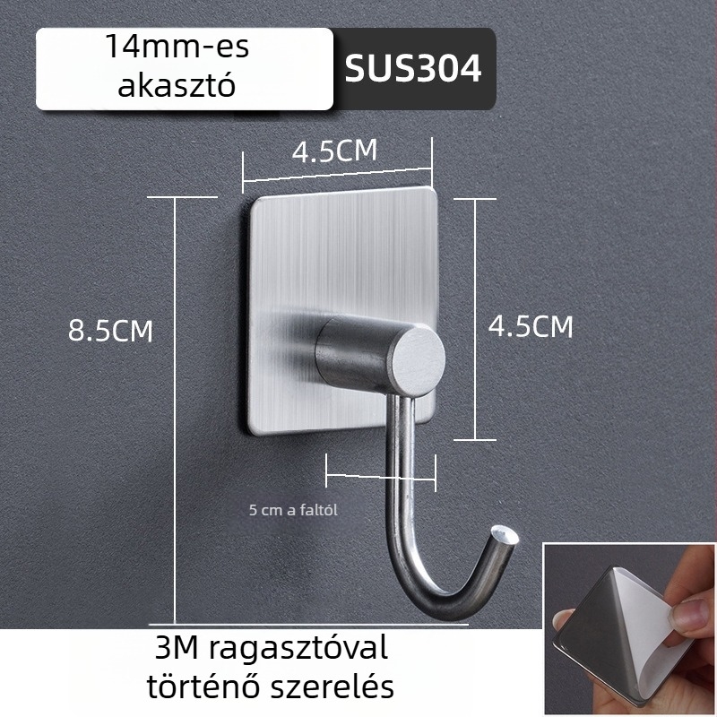 Öntapadós rozsdamentes acél vállfa 304 (304 rozsdamentes acél • csiszolt felület • modern minimalista stílus • tömeg 0.2)