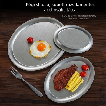 Rozsdamentes acél tál – Retro stílus, kerek, egységes mintázat, elektroplattolt felület, Mikrohullámú sütőben használható