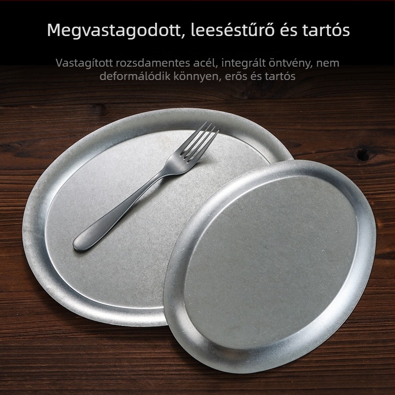 Rozsdamentes acél tál – Retro stílus, kerek, egységes mintázat, elektroplattolt felület, Mikrohullámú sütőben használható