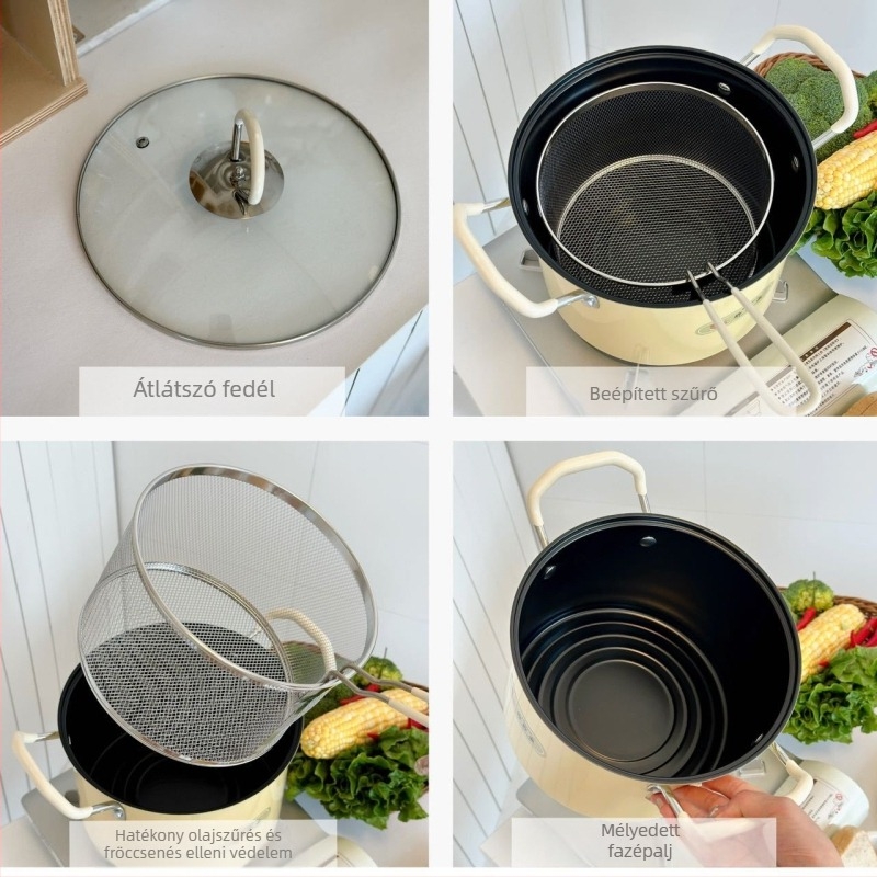 Többcélú főzőedény sütéshez és főzéshez, finomított vasból, üvegfedél, tapadásmentes bevonat, modell NYZGD