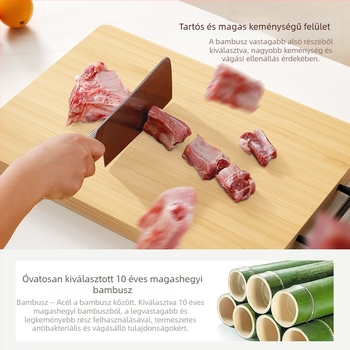 Bambusz vágódeszka, penészálló és antibakteriális, élelmiszer-minőségű, háztartási használatra