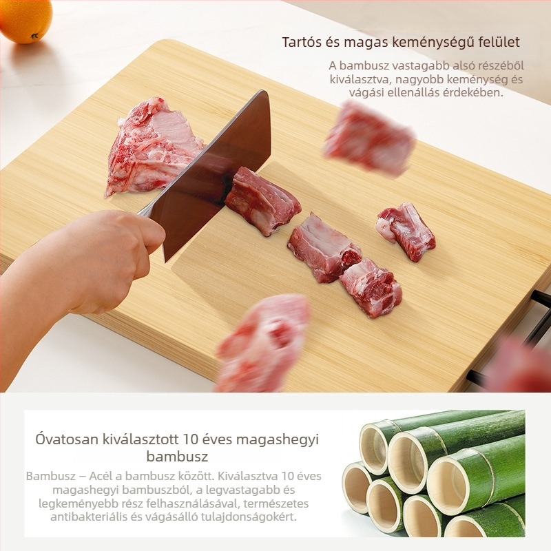 Bambusz vágódeszka, penészálló és antibakteriális, élelmiszer-minőségű, háztartási használatra
