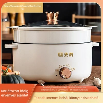 Xianke Mindent egyben elektromos főzőedény – gőzölésre és wok funkcióval, 2 szintes belső, rozsdamentes acél, kompakt a kollégiumi szobába, tészta és hot pot főzéshez
