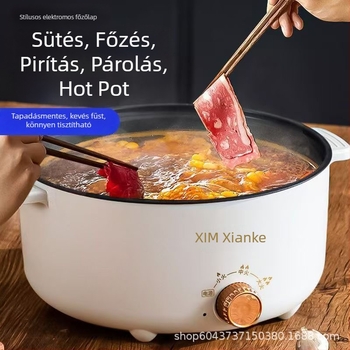Xianke Mindent egyben elektromos főzőedény – gőzölésre és wok funkcióval, 2 szintes belső, rozsdamentes acél, kompakt a kollégiumi szobába, tészta és hot pot főzéshez