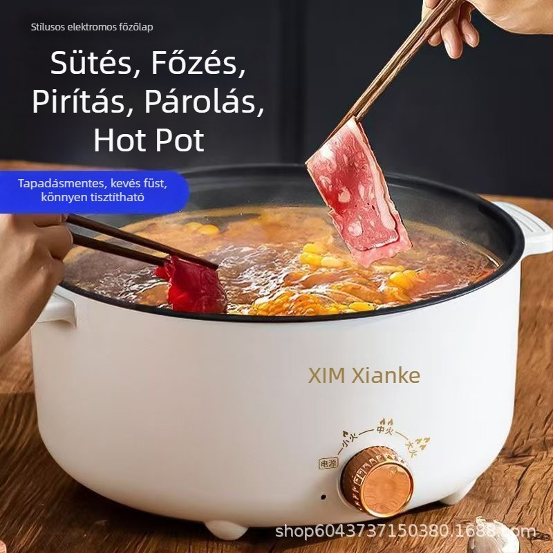 Xianke Mindent egyben elektromos főzőedény – gőzölésre és wok funkcióval, 2 szintes belső, rozsdamentes acél, kompakt a kollégiumi szobába, tészta és hot pot főzéshez