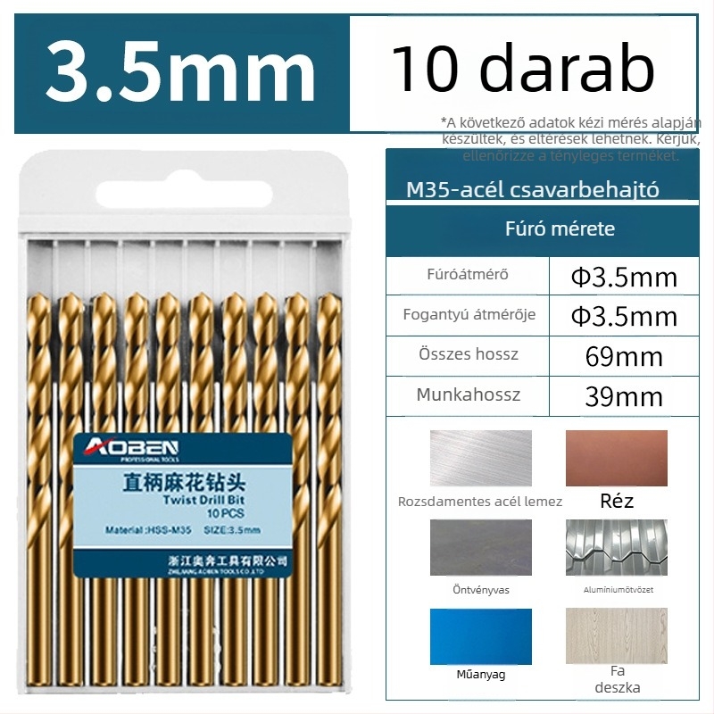 Kézi elektromos fúró készlet kobalttal ötvözött rozsdamentes acélból készült fúrókkal, acélhoz és fához