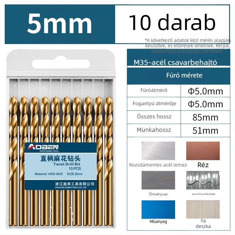 Kézi elektromos fúró készlet kobalttal ötvözött rozsdamentes acélból készült fúrókkal, acélhoz és fához