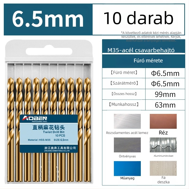 Kézi elektromos fúró készlet kobalttal ötvözött rozsdamentes acélból készült fúrókkal, acélhoz és fához