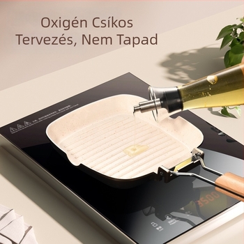 Sütőserpenyő alumíniumötvözetből, tapadásmentes kerámia bevonattal, indukciós főzőfelülettel kompatibilis, mélység 3,5 cm, tömeg 830 g