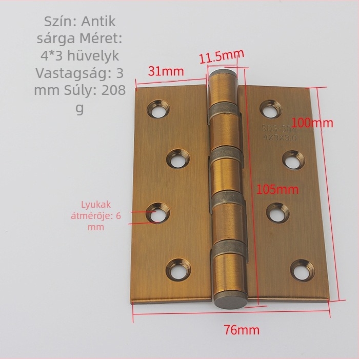 Rozsdamentes acél sík ajtózsanér, 4 hüvelyk, modell 1509, alkalmas ajtókhoz és szekrényekhez, csendes működés
