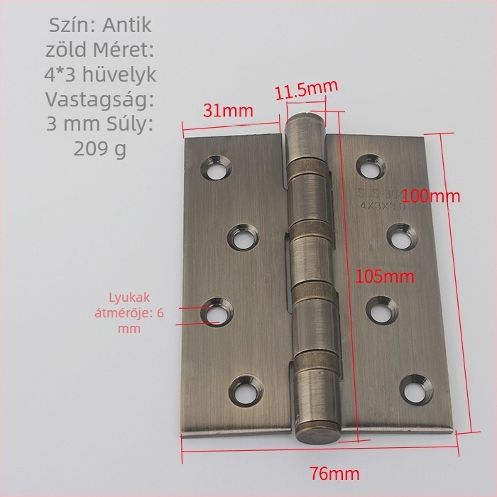 Rozsdamentes acél sík ajtózsanér, 4 hüvelyk, modell 1509, alkalmas ajtókhoz és szekrényekhez, csendes működés