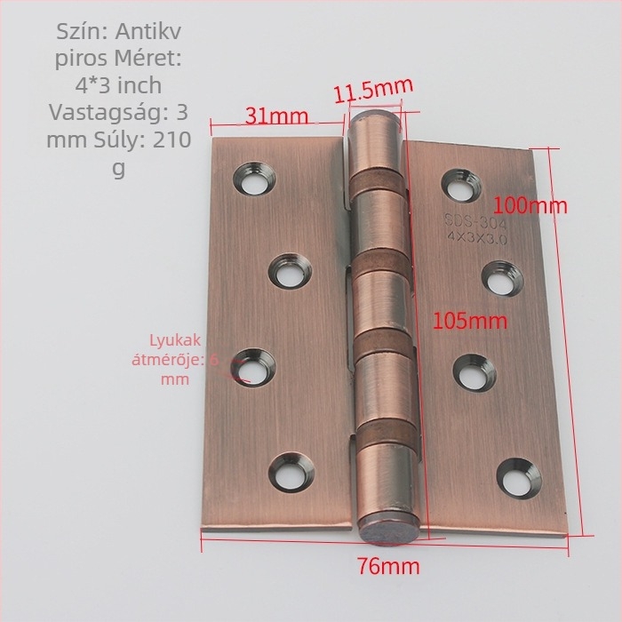 Rozsdamentes acél sík ajtózsanér, 4 hüvelyk, modell 1509, alkalmas ajtókhoz és szekrényekhez, csendes működés