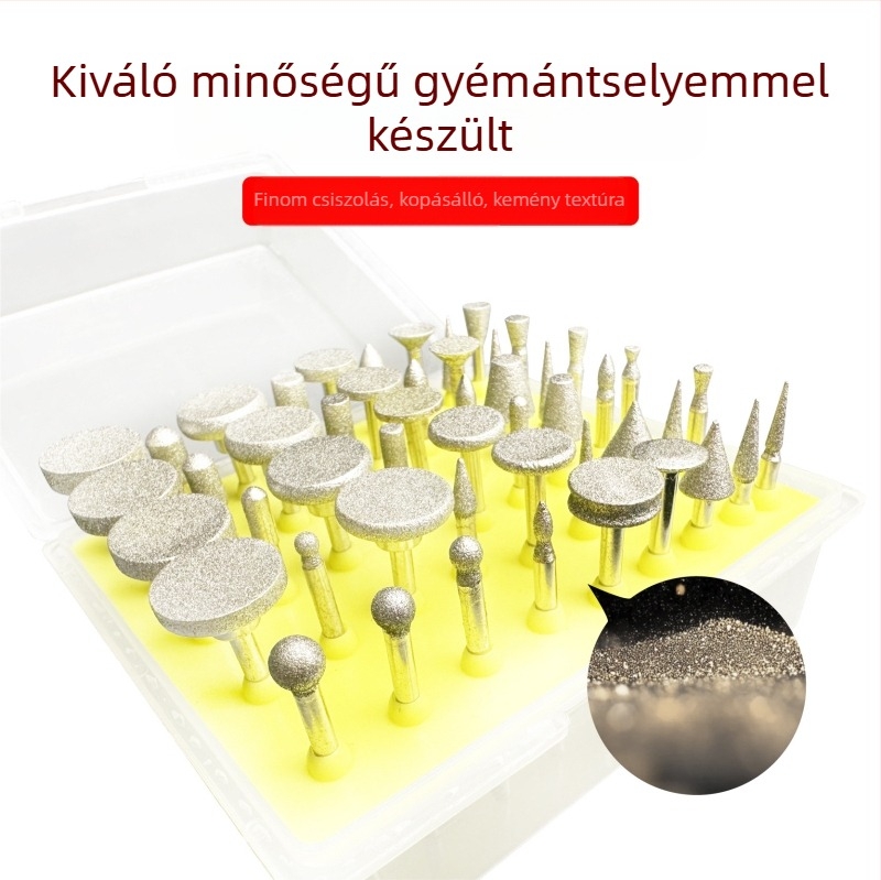 Gyémánt csiszoló tű jadefaragáshoz – hámlasztás, polírozás, fúrás, DIY kézművesség, gravírozás; nagyfejű csiszolórúdszerszám; Yunbei, 20 000 rpm, más anyagokra, csiszoló korongokhoz