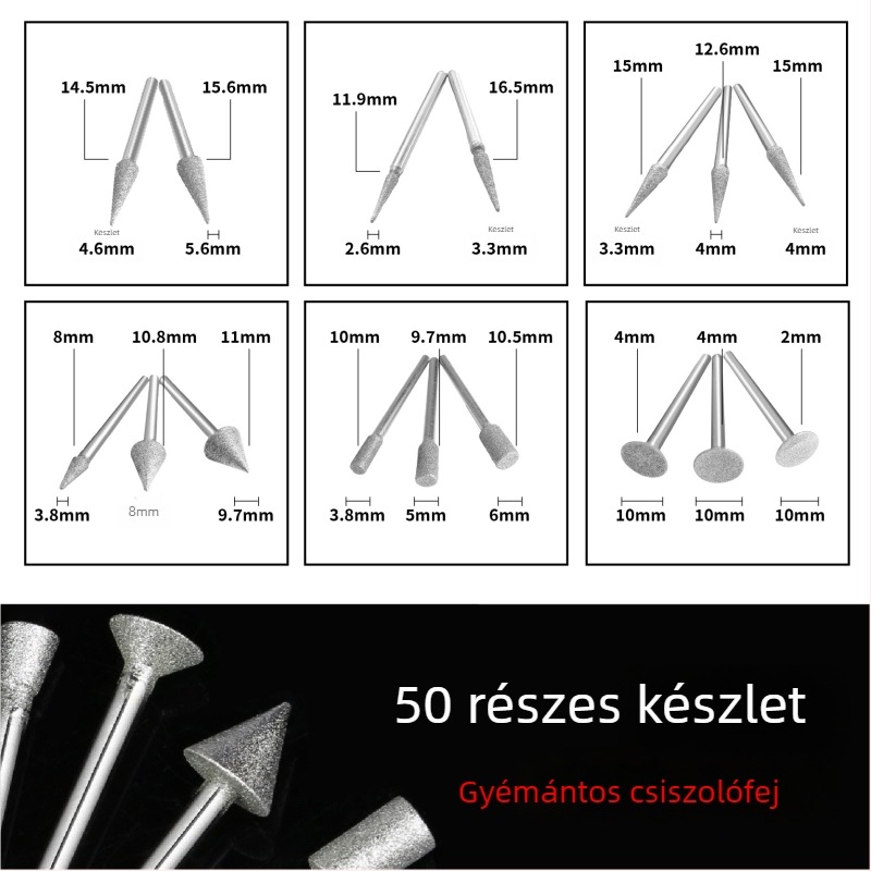 Gyémánt csiszoló tű jadefaragáshoz – hámlasztás, polírozás, fúrás, DIY kézművesség, gravírozás; nagyfejű csiszolórúdszerszám; Yunbei, 20 000 rpm, más anyagokra, csiszoló korongokhoz