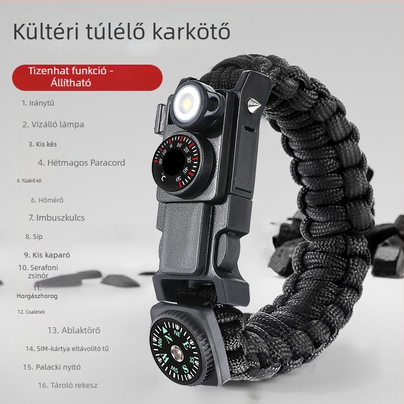 Kültéri túlélő karkötő, 13 az 1-ben, paracordos túlélő eszköz