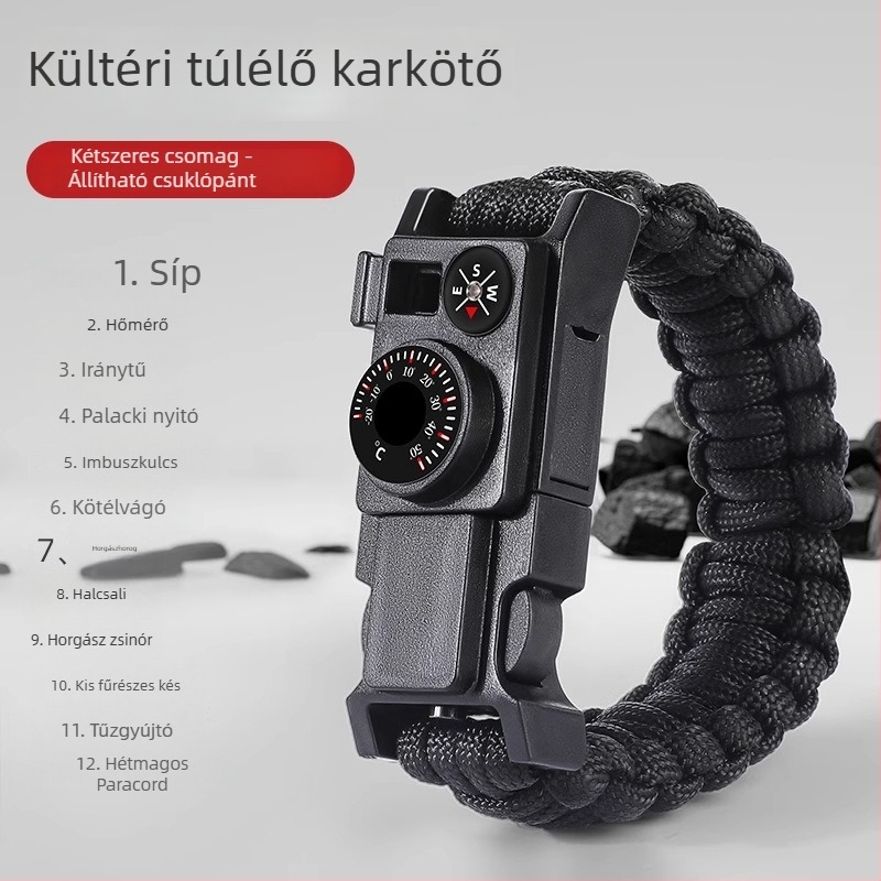 Kültéri túlélő karkötő, 13 az 1-ben, paracordos túlélő eszköz