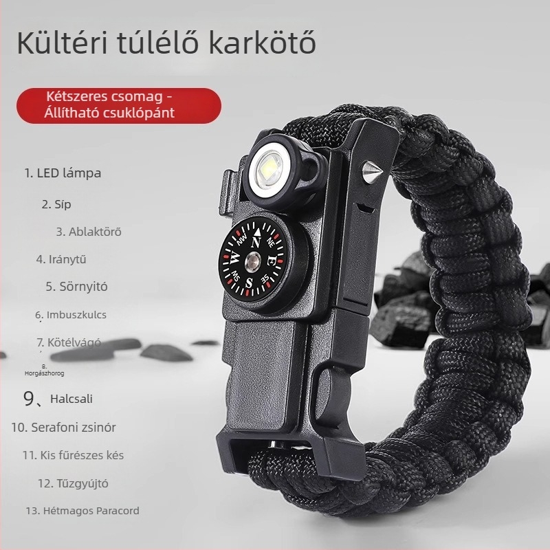 Kültéri túlélő karkötő, 13 az 1-ben, paracordos túlélő eszköz