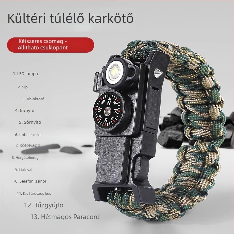Kültéri túlélő karkötő, 13 az 1-ben, paracordos túlélő eszköz