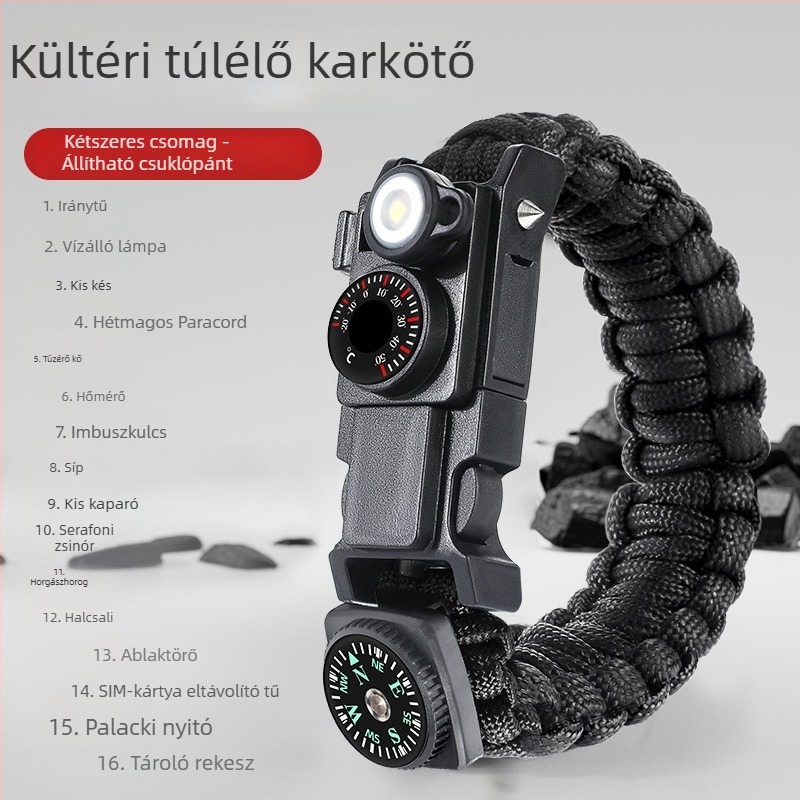 Kültéri túlélő karkötő, 13 az 1-ben, paracordos túlélő eszköz