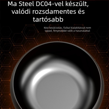 Kovácsolt vasból készült wok, koreai stílus, egyetlen aljzattal, üvegfedél