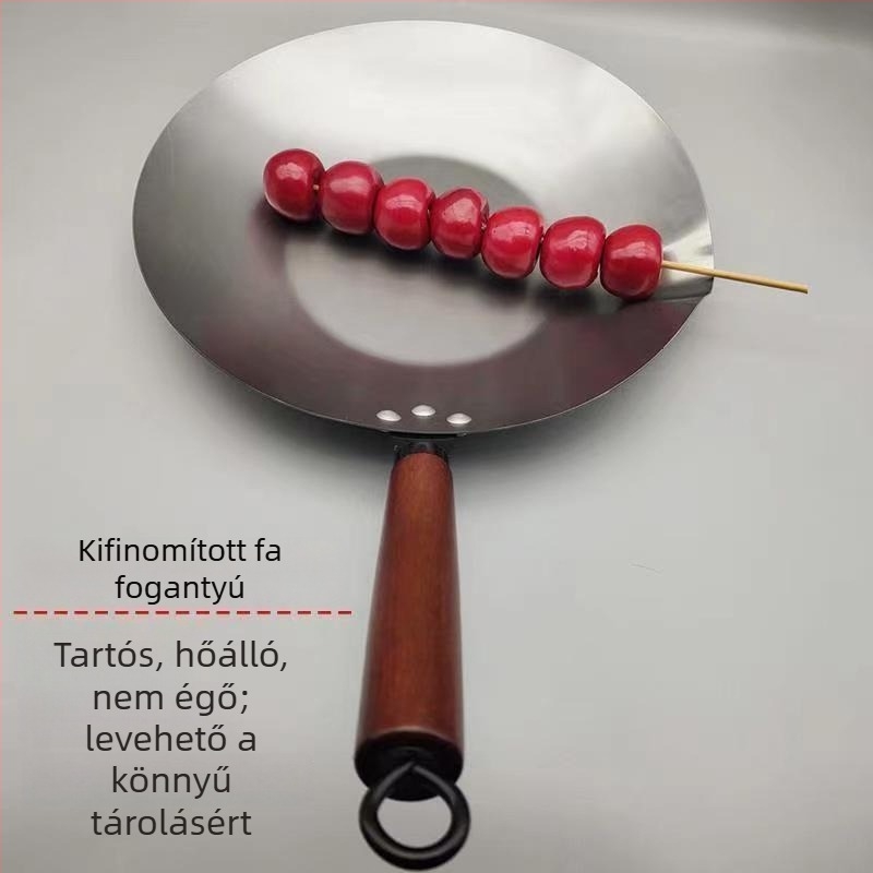 Kézzel készült kandírozott gyümölcs edény, 400-as rozsdamentes acél, tapadásmentes felület, egylapos alj, univerzális gázfőzőhöz, kínai stílus