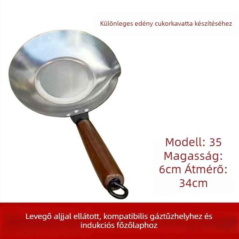 Kézzel készült kandírozott gyümölcs edény, 400-as rozsdamentes acél, tapadásmentes felület, egylapos alj, univerzális gázfőzőhöz, kínai stílus
