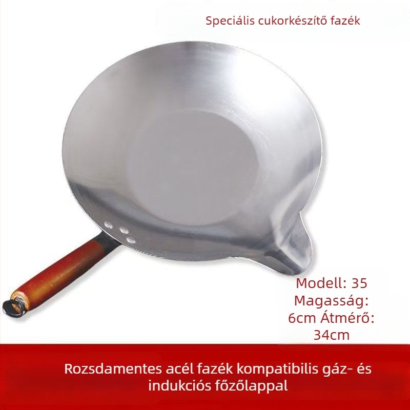 Kézzel készült kandírozott gyümölcs edény, 400-as rozsdamentes acél, tapadásmentes felület, egylapos alj, univerzális gázfőzőhöz, kínai stílus