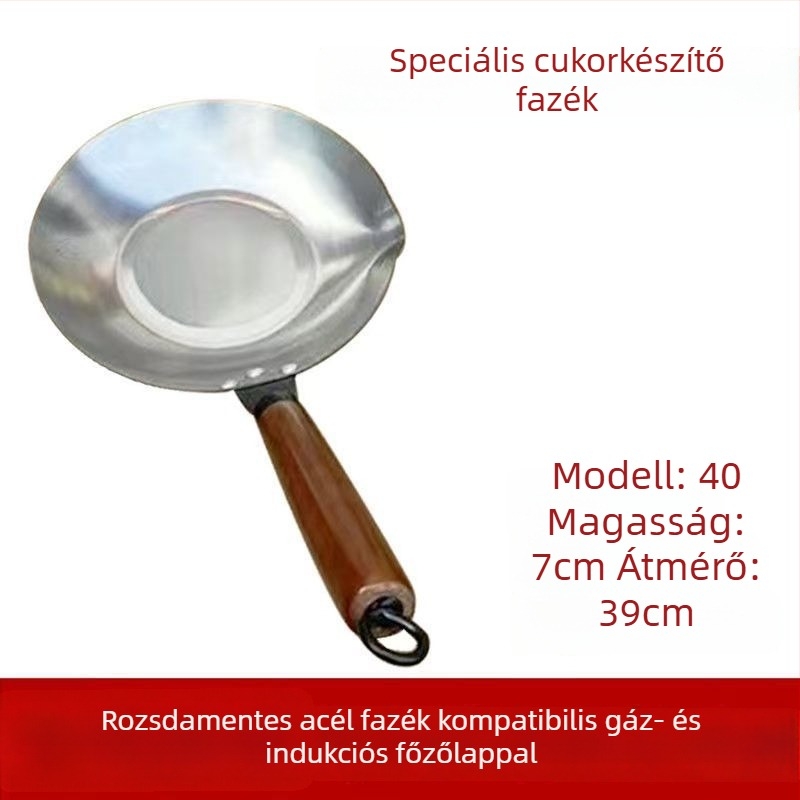 Kézzel készült kandírozott gyümölcs edény, 400-as rozsdamentes acél, tapadásmentes felület, egylapos alj, univerzális gázfőzőhöz, kínai stílus